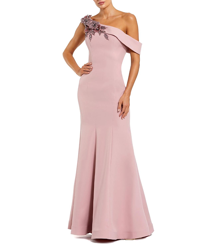 Mac Duggal Crepe Floral Beaded Off The Shoulder Mermaid Gown