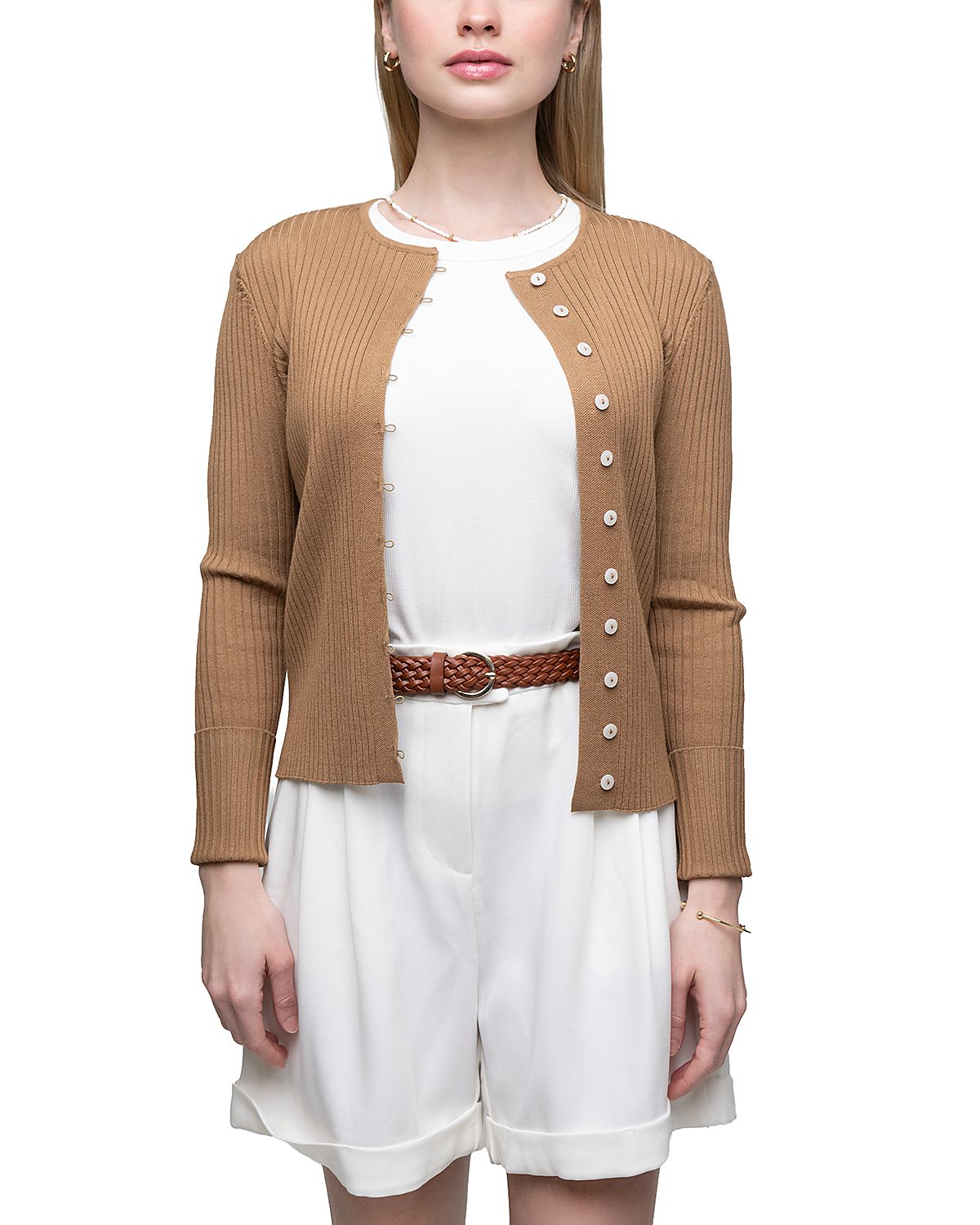 Point Ribbed Knit Cardigan Sweater