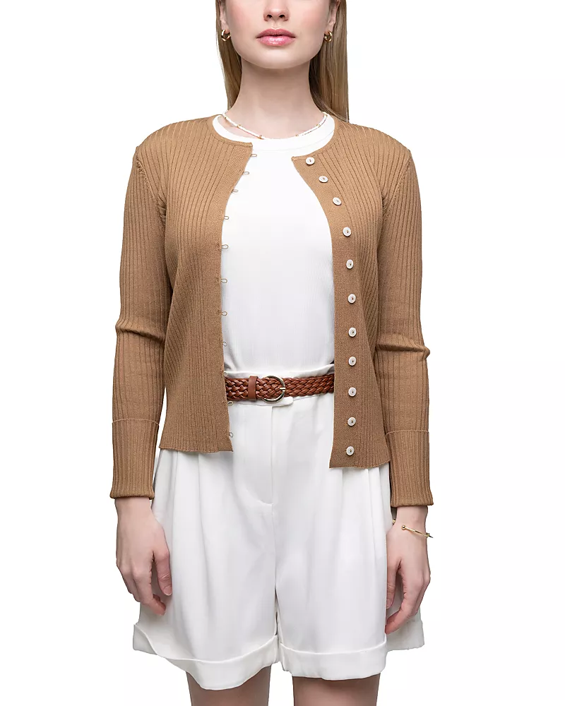 Point Ribbed Knit Cardigan Sweater