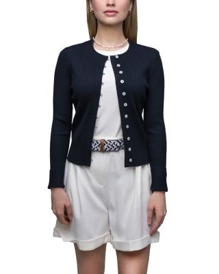 Point Ribbed Knit Cardigan Sweater In Blue