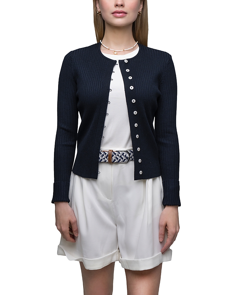 Point Ribbed Knit Cardigan Sweater In Blue