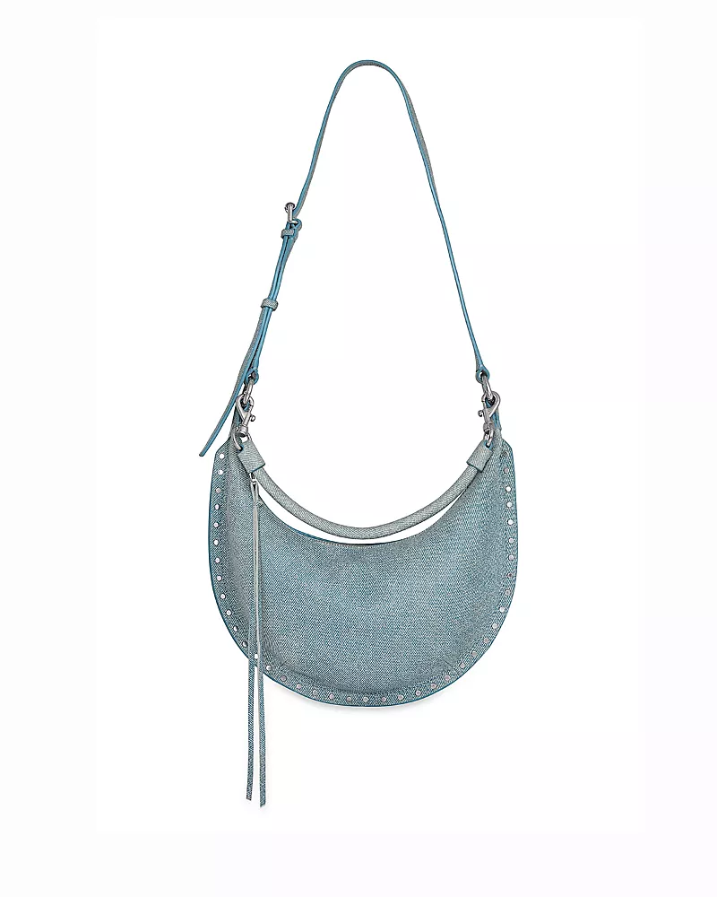 Rebecca Minkoff Darren Small Denim Look Suede Crescent Crossbody