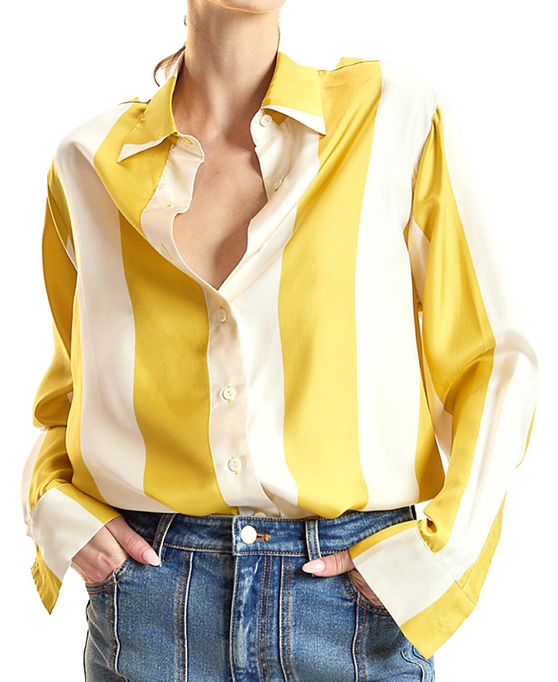 Cynthia Rowley Silk Stripes Button-Up Shirt