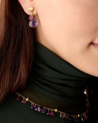 18K Yellow Gold Paradise Amethyst & Pink Tourmaline Chain Drop Earrings