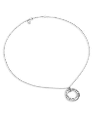 Crossover Pendant Necklace in Sterling Silver with Diamonds, 21mm