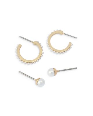 Hazel Imitation Pearl Stud & Huggie Hoop Earrings, Set of 2