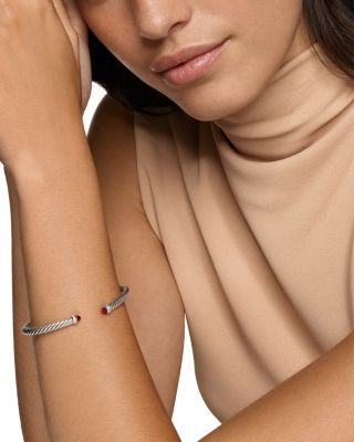 Cablespira Flex&reg; Bracelet in Sterling Silver with Rhodolite Garnet and Diamonds, 4mm