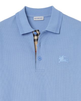 Eddie Cotton Piqu&eacute; Equestrian Knight Embroidered Slim Fit Check Placket Polo Shirt