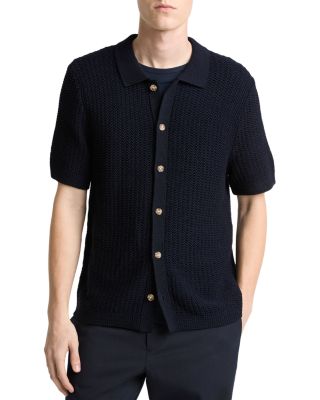 Crocheted Button Front Short Sleeve Shirt