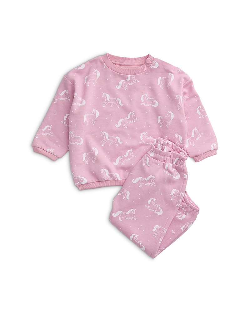 Mori Girls' Unicorn Print Sweatshirt & Jogger Set - Baby In Pink