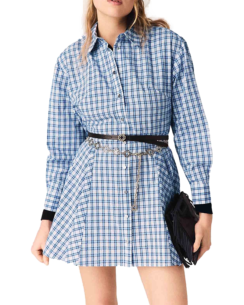 Maje Rhinestone Trim Cotton Shirt Dress