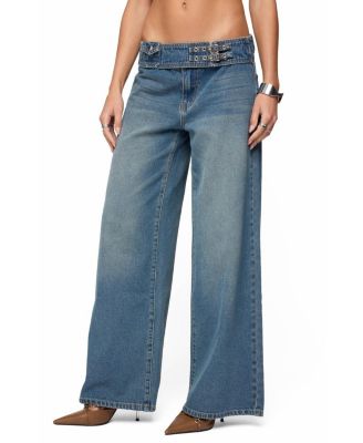  Double Buckle Low Rise Baggy Jeans