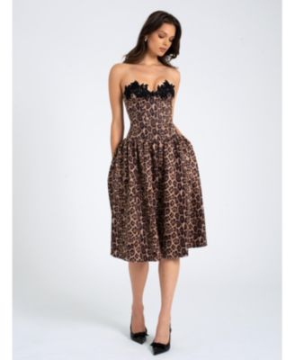  Uchenna Cheetah Print Stretchy Strapless Midi Dress