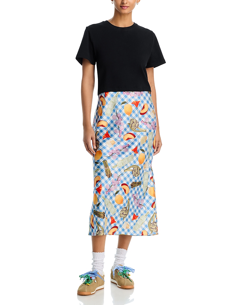 Aqua Short Sleeve Bias Satin Skirt T-Shirt Dress - Exclusive
