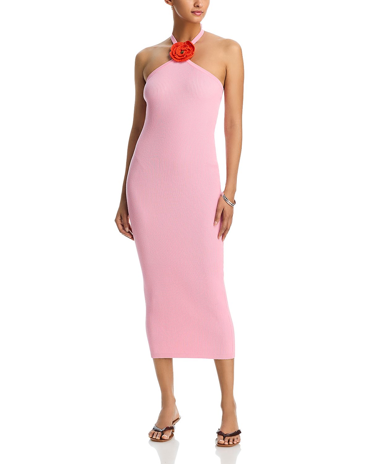 Aqua Asymmetric Neck Rosette Trim Dress - Exclusive