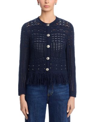 Beaded Fringe Crewneck Cardigan