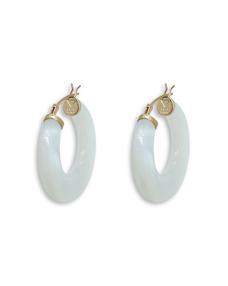 Moon & Meadow 14K Yellow Gold White Mother of Pearl Inlay Hoop Earrings - Exclusive