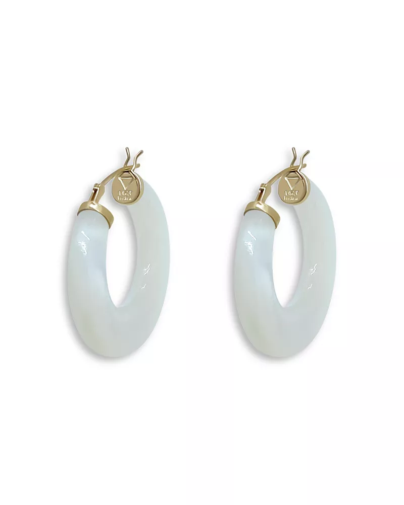 Moon & Meadow 14K Yellow Gold White Mother of Pearl Inlay Hoop Earrings - Exclusive