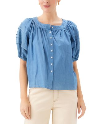 Shay Contrast Stitch Peasant Top