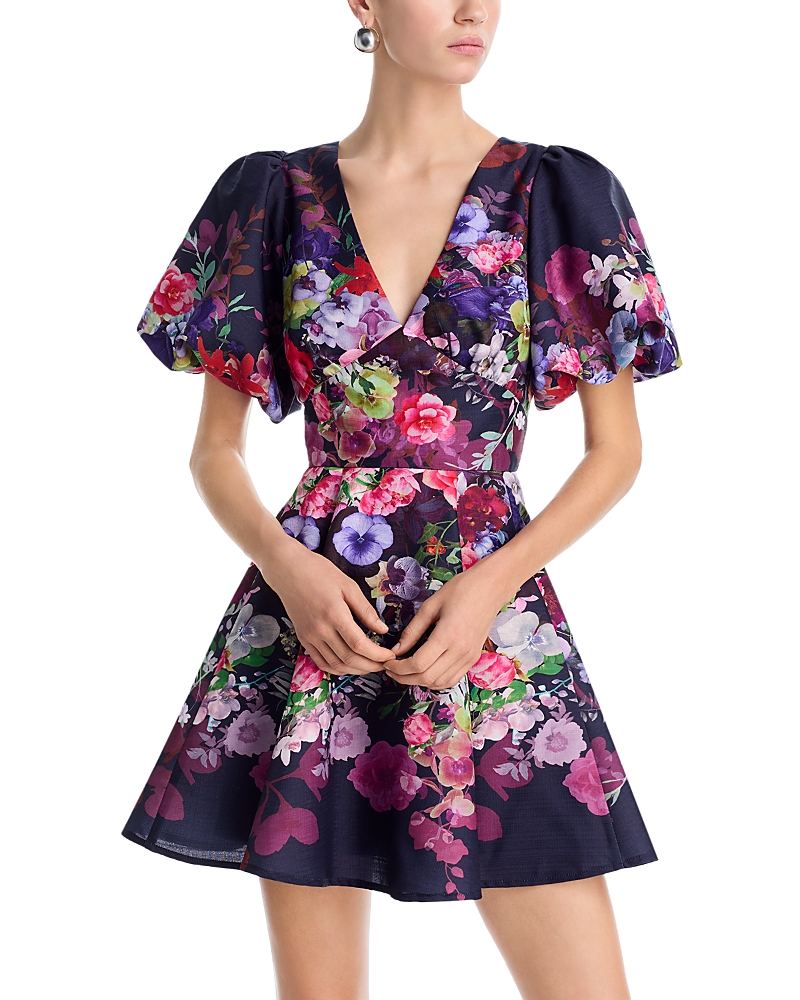 Aqua Placed Floral V Neck Mini Dress - Exclusive