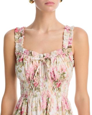 Floral Eyelet Tie Smocked Midi Dress - Exclusive