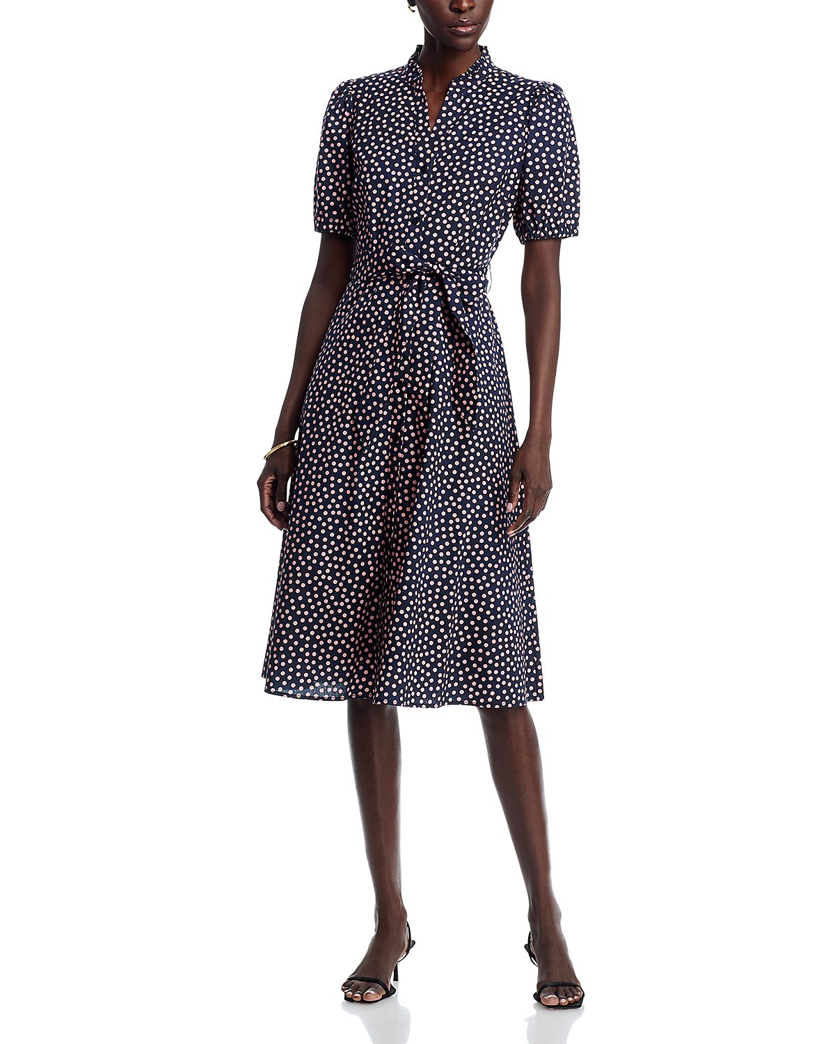 T Tahari Puff Sleeve Cotton Printed Dress