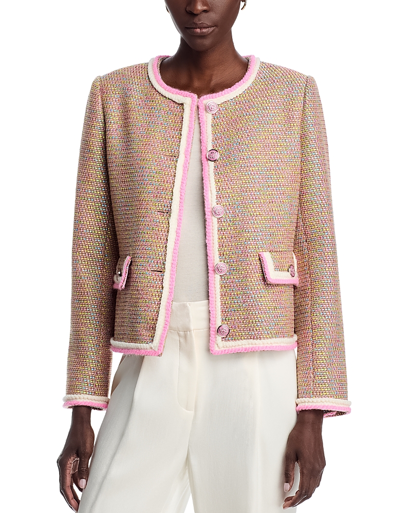 T Tahari Braided Trim Crewneck Button Down Jacket