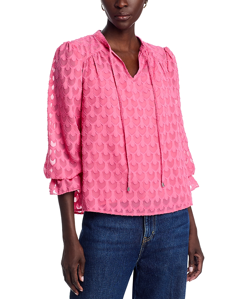 T Tahari Three Quarter Sleeve Split Neck Blouse