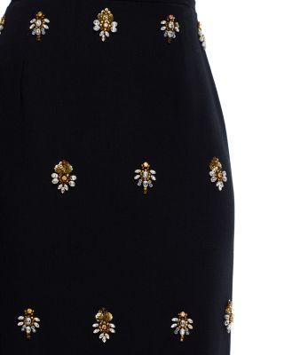 Embroidered Embellished Wool Skirt