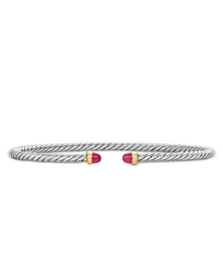 Micro Cable Flex&reg; Bracelet in Sterling Silver with 14K Yellow Gold and Gemstones, 2.6mm