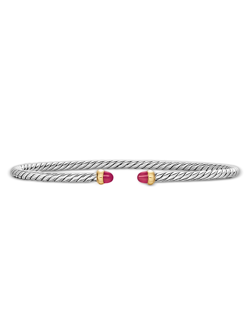 Micro Cable Flex Bracelet in Sterling Silver with 14K Yellow Gold and Rubies