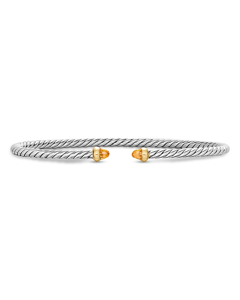 Micro Cable Flex Bracelet in Sterling Silver with 14K Yellow Gold and Citrine, 2.6mm