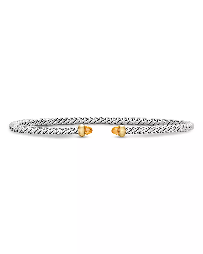 Micro Cable Flex Bracelet in Sterling Silver with 14K Yellow Gold and Citrine, 2.6mm