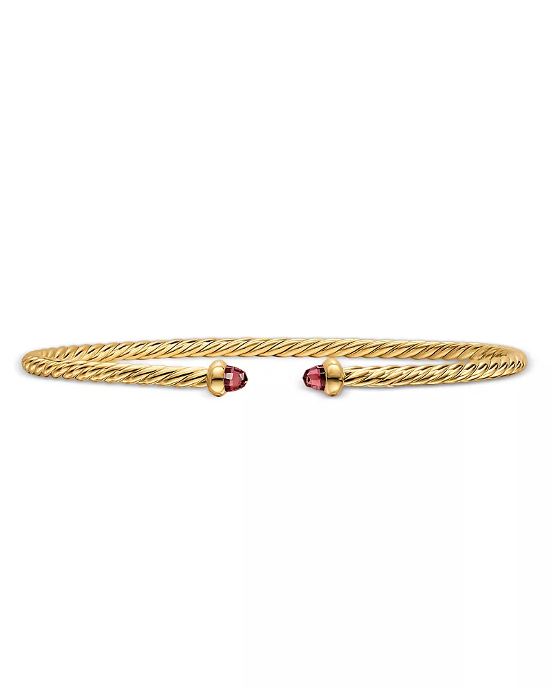 Micro Cablespira Flex Bracelet in 18K Yellow Gold with Rhodolite Garnet, 2.6mm