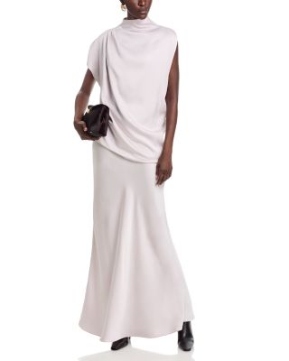 Glossy Enver Satin Draped Top & Maxi Skirt