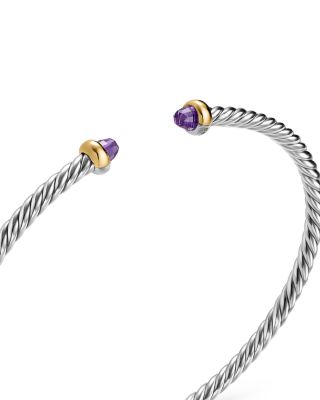 Micro Cable Flex&reg; Bracelet in Sterling Silver with 14K Yellow Gold and Amethyst, 2.6mm