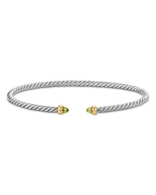 Micro Cable Flex&reg; Bracelet in Sterling Silver with 14K Yellow Gold and Peridot, 2.6mm