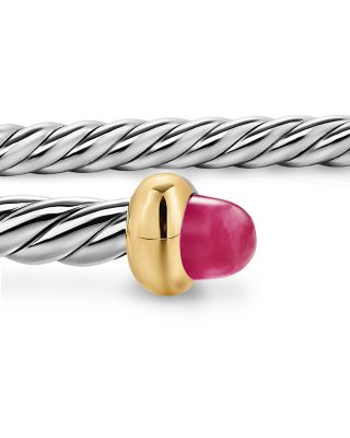 Micro Cable Flex&reg; Bracelet in Sterling Silver with 14K Yellow Gold and Gemstones, 2.6mm