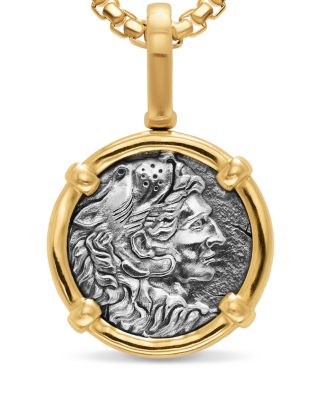 Men's Alexander the Great Amulet in Sterling Silver with 18K Yellow Gold, 20.5mm 