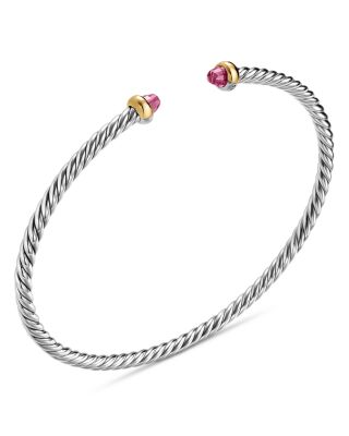 Micro Cable Flex&reg; Bracelet in Sterling Silver with 14K Yellow Gold and Pink Tourmaline, 2.6mm
