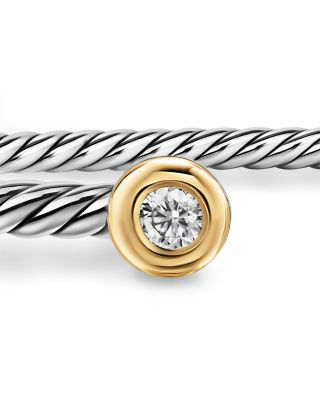 Micro Cable Flex&reg; Round Bracelet in Sterling Silver with 14K Yellow Gold and Diamonds, 2.6mm 