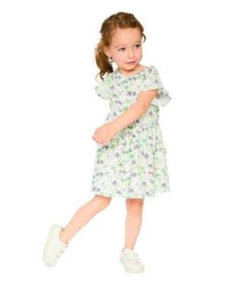  Girls' Jersey Flutter Sleeves Flowers Dress - Little Kid
