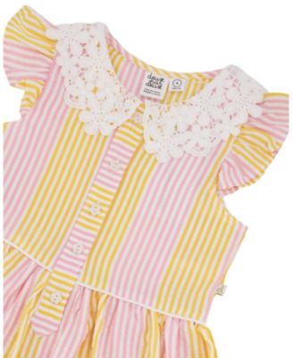  Girls' Crochet Peter Pan Collar Stripes Sleeveless Dress - Little Kid