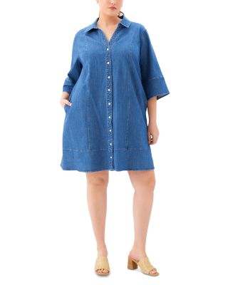 Plus Size Flare Sleeve Shirt Dress