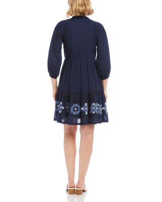 Blouson Sleeve Embroidered Lace Trim Tiered Dress