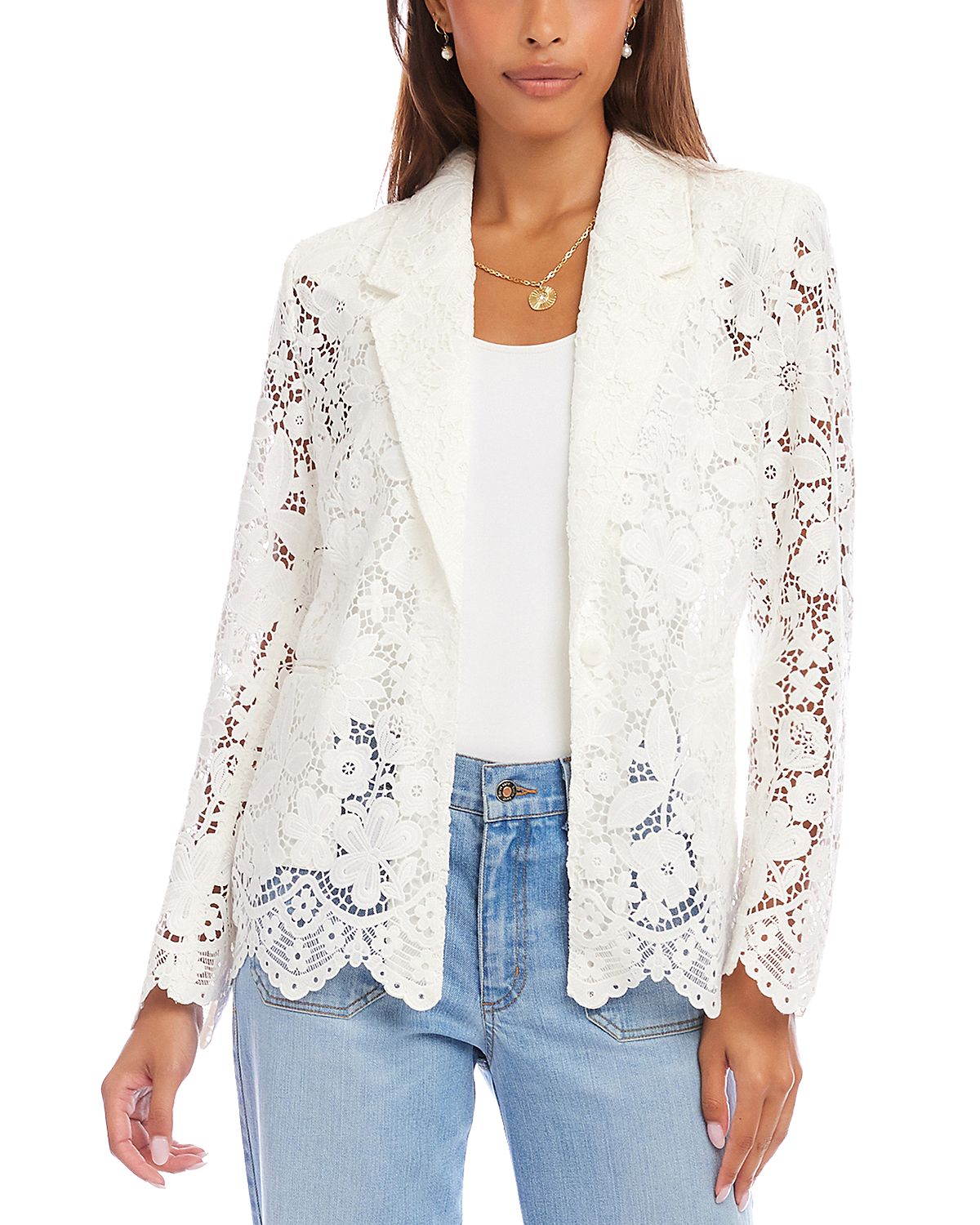 Karen Kane Floral Lace Scallop Edge Blazer