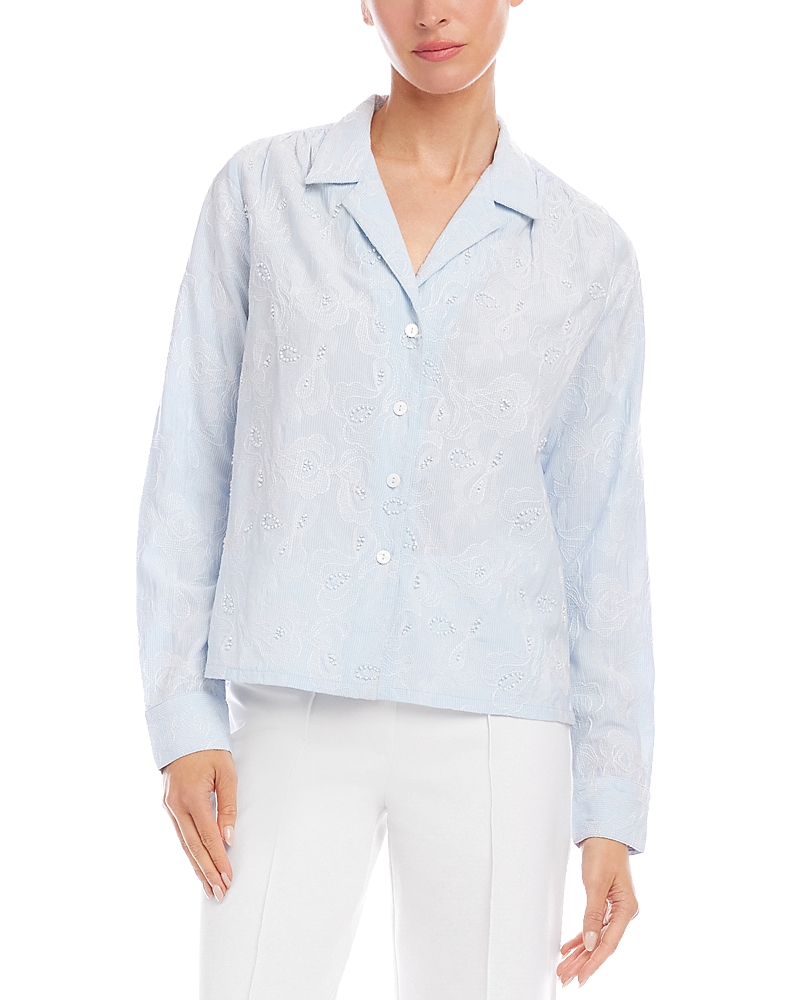 Karen Kane Stripe Long Sleeve Embellished Button Up Shirt