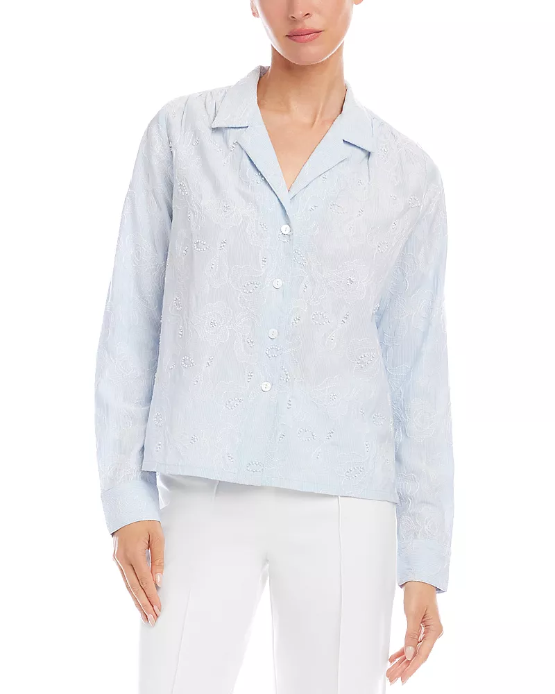 Karen Kane Stripe Long Sleeve Embellished Button Up Shirt