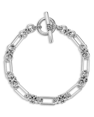 Sterling Silver Signature Caviar Oval & Round Link Bracelet