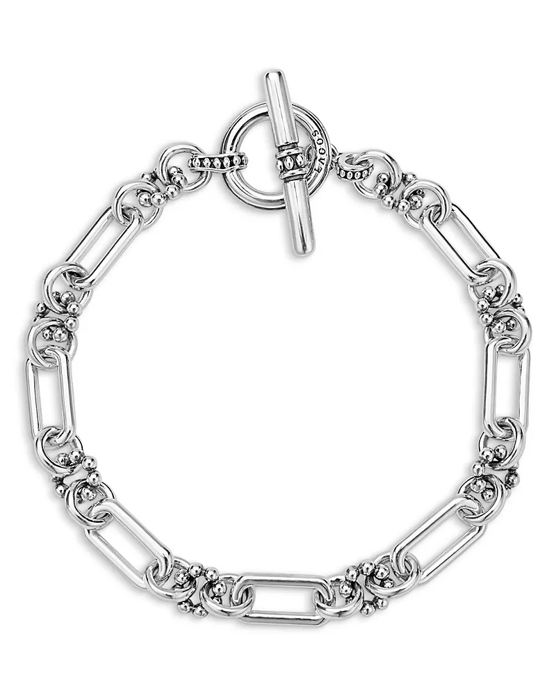 Lagos Sterling Silver Signature Caviar Oval & Round Link Bracelet